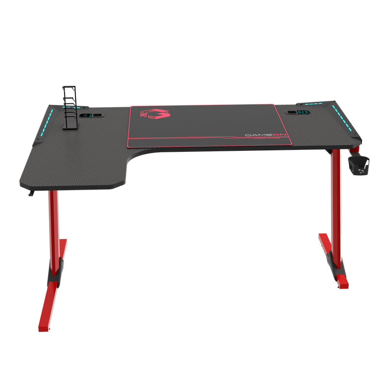 GAMEON Phantom XL-L Series L-Shaped RGB Flowing Light Gaming Desk With Mouse pad, Headphone Hook, Cup Holder, Cable Management, Gamepad Holder, Qi Wireless Charger & USB Hub - Black