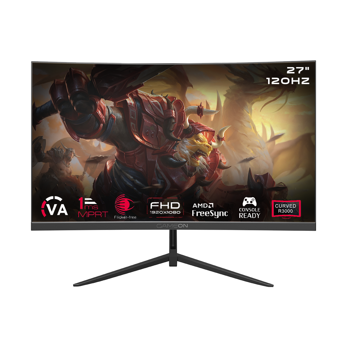 GAMEON GOC27F120VA Pro Series 27" FHD, 120Hz, MPRT 1ms, HDMI 2.1, VA Panel Curved Gaming Monitor 3000R 16:9 (Supports PS5) - Black