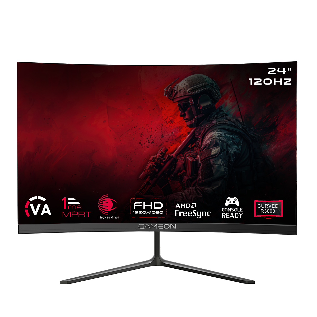 GAMEON GOC24F120VA Pro Series 24" FHD, 120Hz, MPRT 1ms, HDMI 2.1, VA Panel Curved Gaming Monitor 3000R 16:9 (Supports PS5) - Black