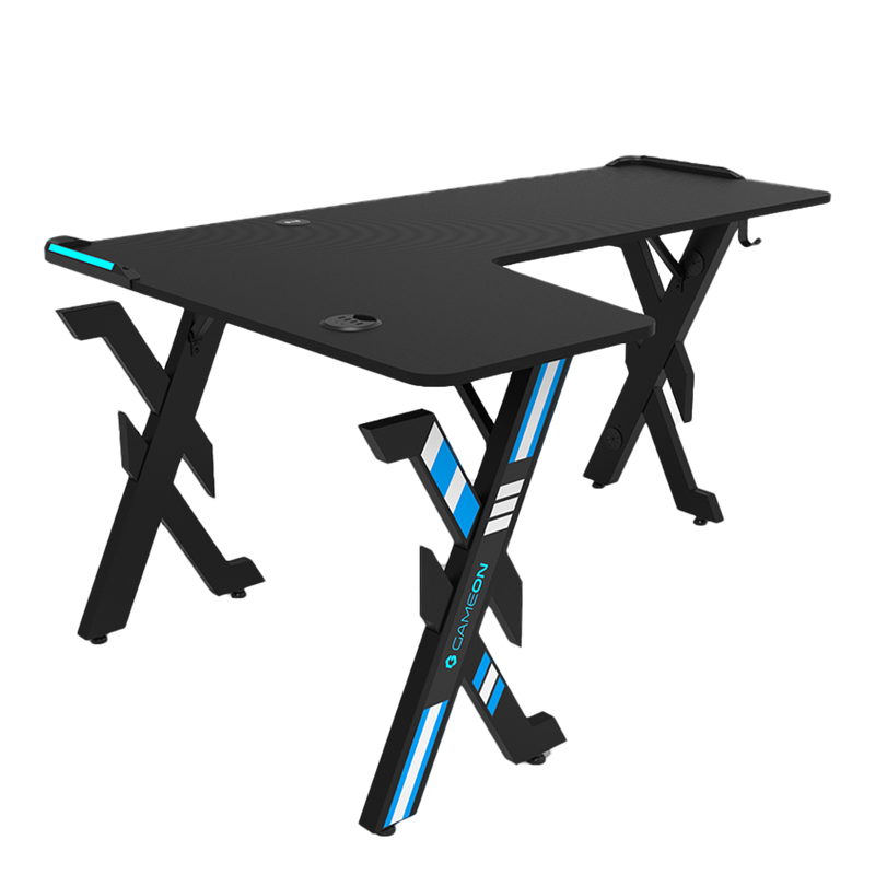Gameon Elite Series L-Shaped Gaming Desk With USB powered LED Lightning With Remote Control And 15W Qi Charger (Dimensions 160 CM X 100 CM x 60CM )