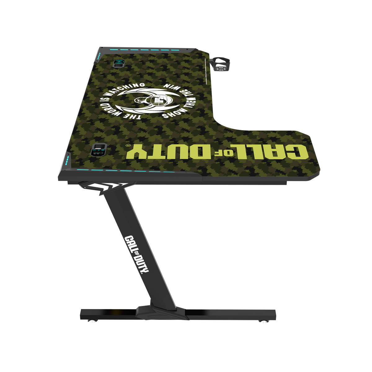 Call Of Duty (COD) Phantom XL-L Series L-Shaped RGB Flowing Light Gaming Desk With Mouse pad, Headphone Hook, Cup Holder, Cable Management, Gamepad Holder, Qi Wireless Charger & USB Hub - Black/Green
