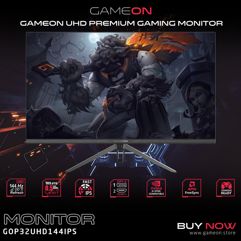 GAMEON GOP32UHD144IPS 32" UHD, 144Hz, MPRT 0.5ms, HDMI 2.1, IPS Gaming Monitor (Support PS5)