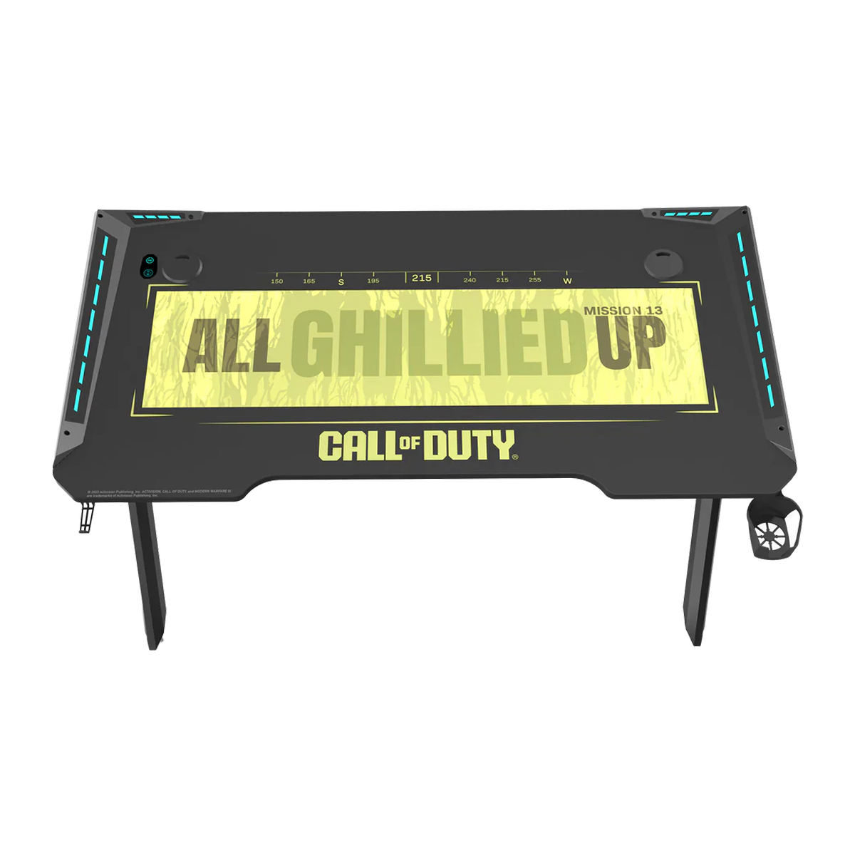 Call Of Duty (COD) Hawksbill Series RGB Flowing Light Gaming Desk With Mouse pad, Headphone Hook & Cup Holder - Black/Green