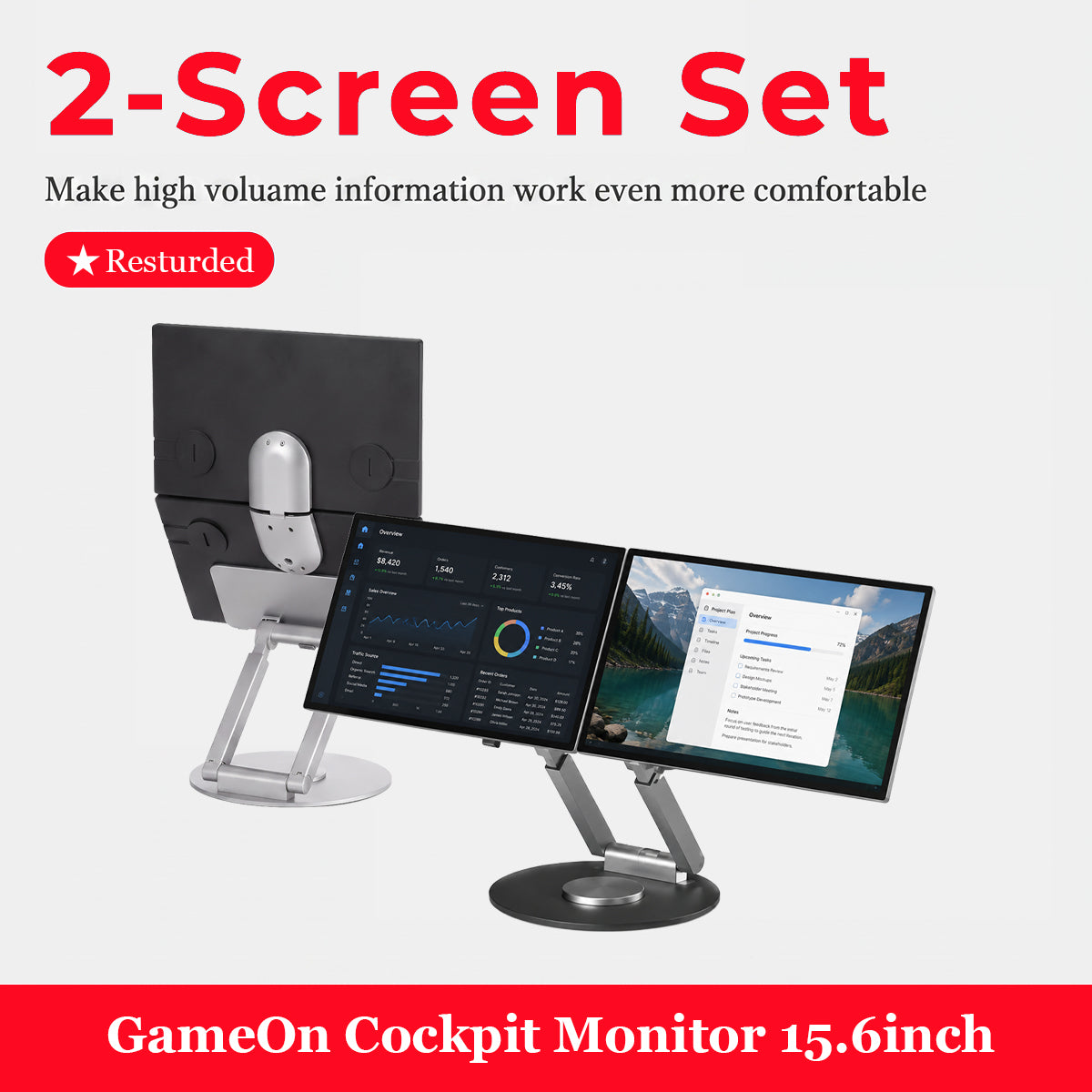 GAMEON GORS2FHD OmniView Series 15.6″ Dual-Screen FHD, IPS, 60Hz Modular Cockpit Monitor - Black