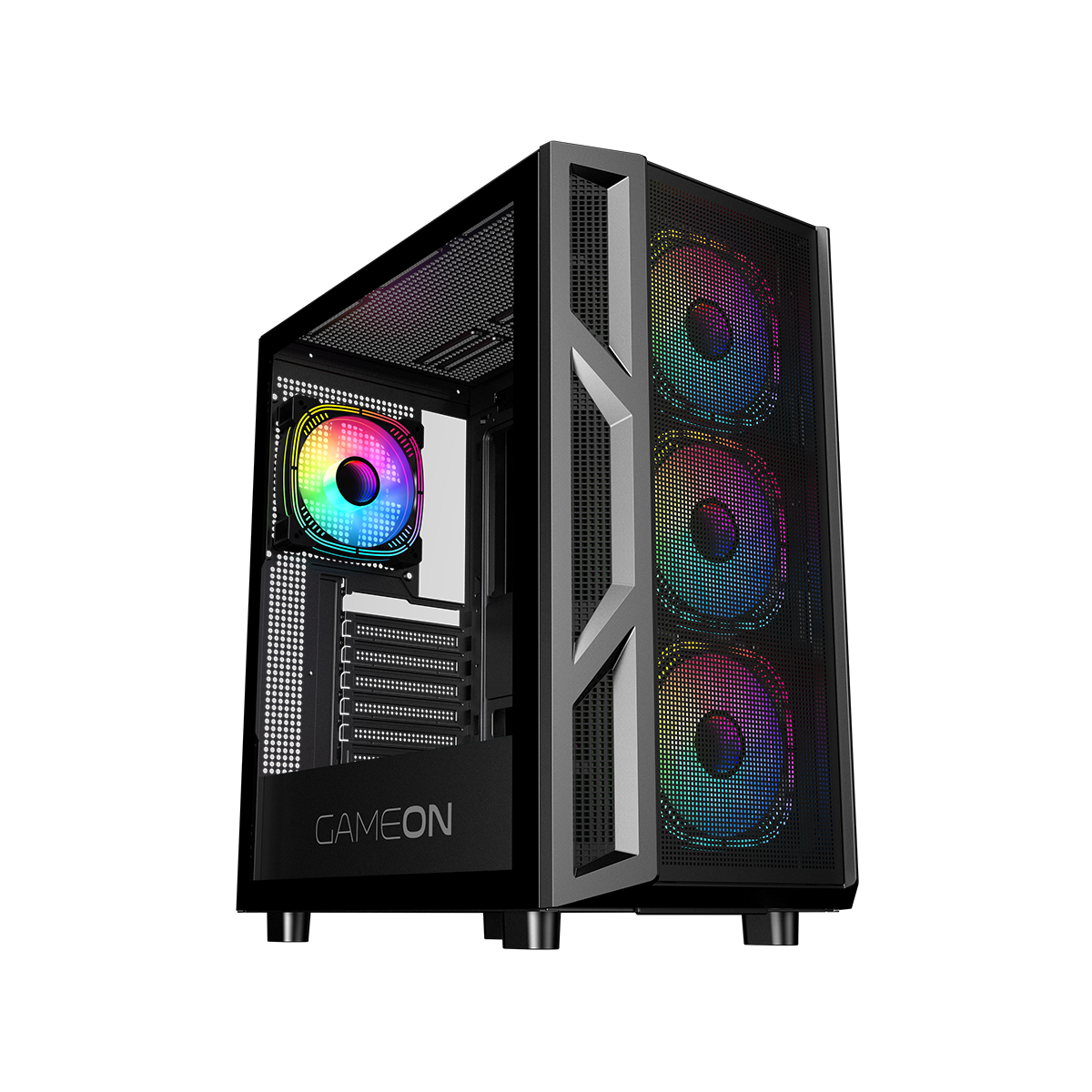 GAMEON Trident IV-M POWERFORGE Series Mid Tower Gaming Case with 750W Power Supply Pre-Installed - Black