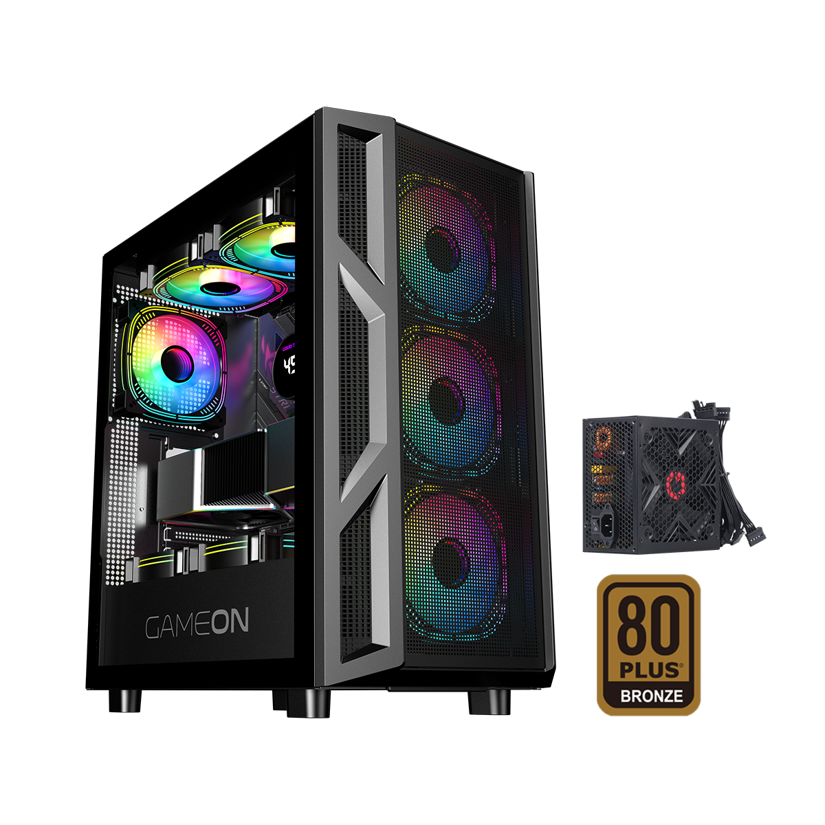 GAMEON Trident IV-M POWERFORGE Series Mid Tower Gaming Case with 750W Power Supply Pre-Installed - Black