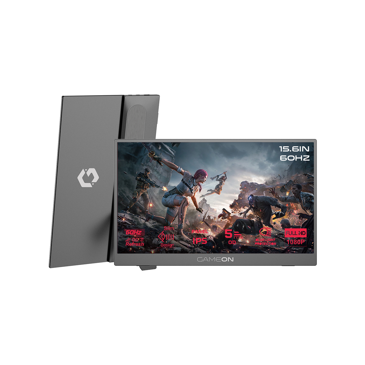 GAMEON GO15F60IPS-B FLEXVIEW Series 15.6”, 60hz, 5ms, Dual USB-C, HDMI 1.4, Slim Design IPS Panel Portable screen with Kickstand - Black
