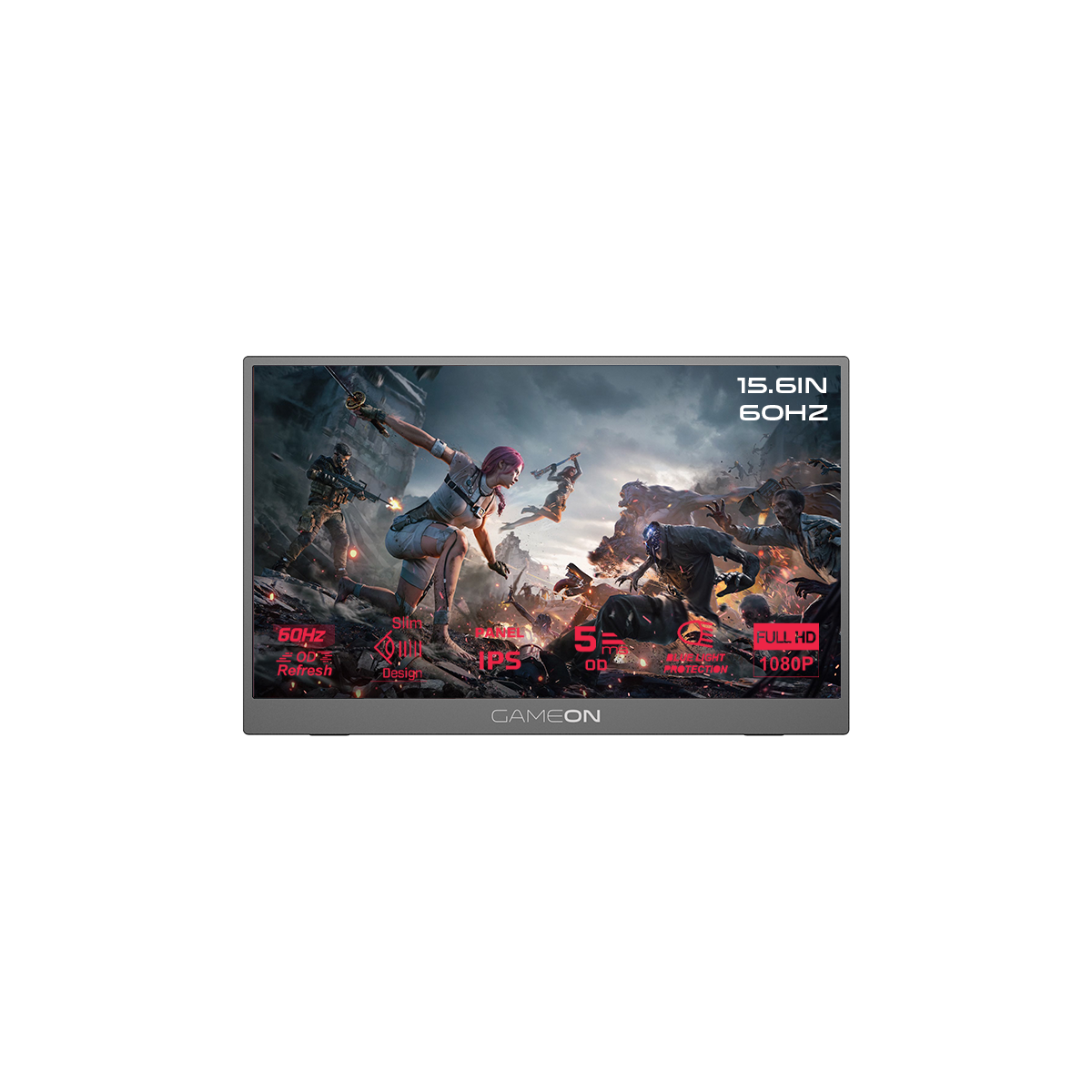GAMEON GO15F60IPS-B FLEXVIEW Series 15.6”, 60hz, 5ms, Dual USB-C, HDMI 1.4, Slim Design IPS Panel Portable screen with Kickstand - Black