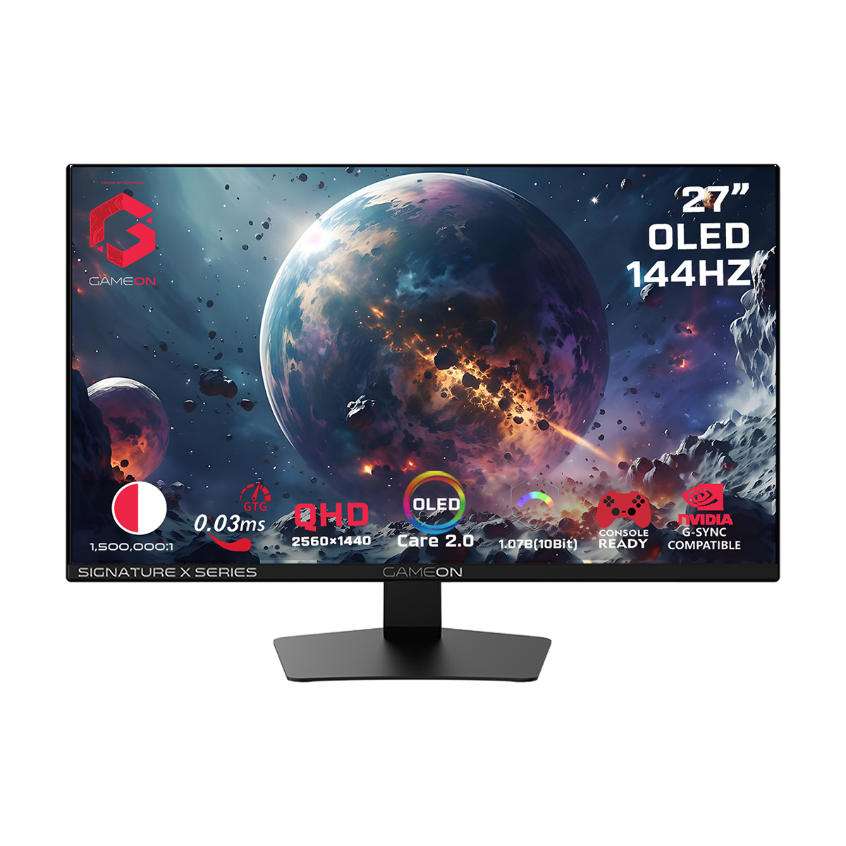 GAMEON GO27QDOLD144 Signature X Series 27" OLED QHD, 144Hz, 0.03ms, HDMI 2.1, Gaming Monitor (Supports PS5) – Black