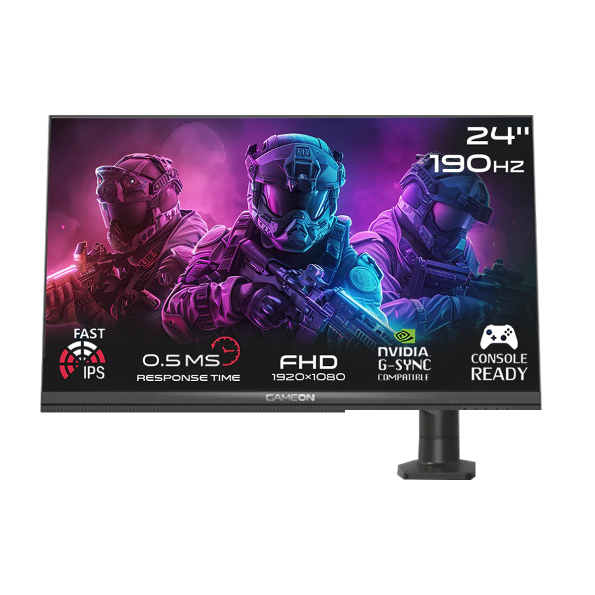 GAMEON GOM24FHD190IPSX Midnight Pro X Series 24" FHD, 190Hz, MPRT 0.5ms, HDMI 2.1, Fast IPS Gaming Monitor (Supports PS5) with Stand - Black