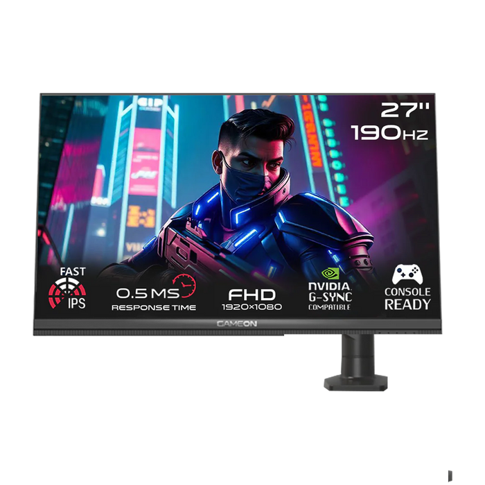 GAMEON GOM27FHD190IPSX Midnight Pro X Series 27" FHD, 190Hz, MPRT 0.5ms, HDMI 2.1, Fast IPS Gaming Monitor (Supports PS5) with Stand - Black