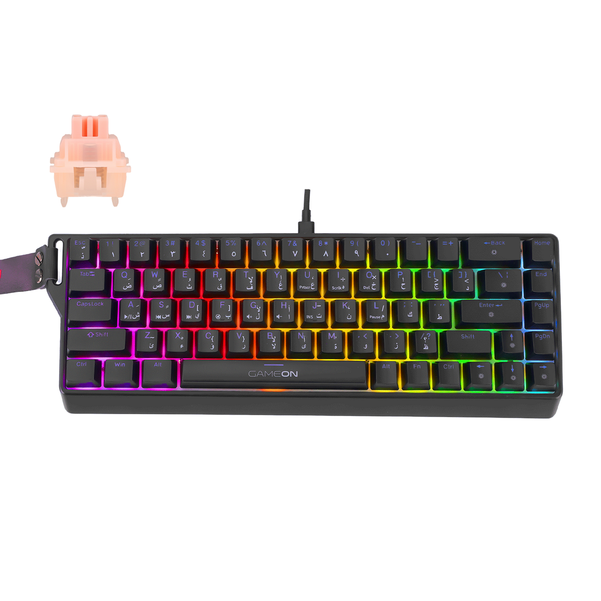 GAMEON MAGPRO Series GOMG1K8-RS 60% RGB Magnetic Mechanical Wired Gaming Keyboard with Customization Software & Wrist Band, Pink Switch - English/Arabic