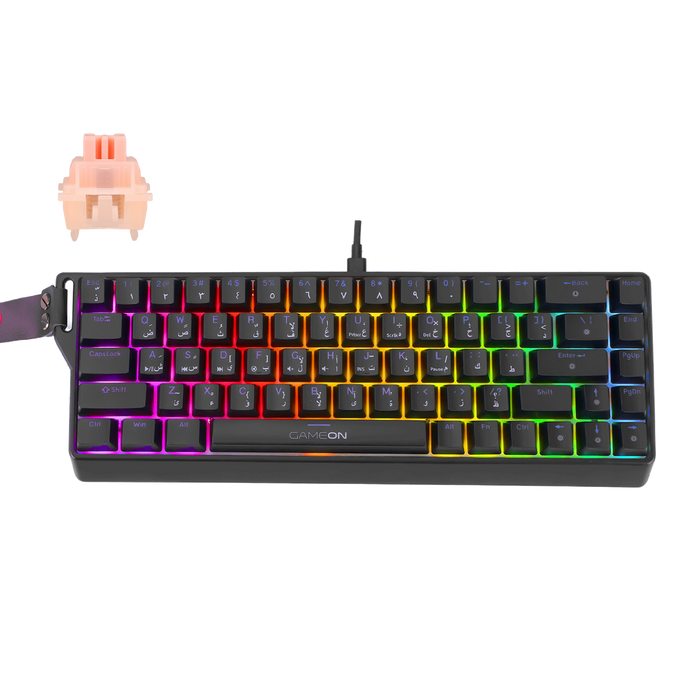 GAMEON MAGPRO Series GOMG1K8-RS 60% RGB Magnetic Mechanical Wired Gaming Keyboard with Customization Software & Wrist Band, Pink Switch - English/Arabic