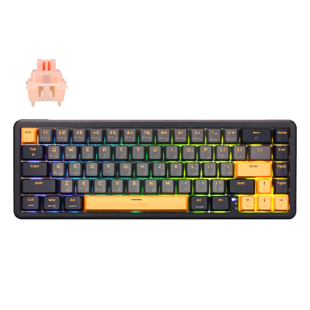 GAMEON VOLT Series GOMGK68-RS 60% RGB Magnetic Mechanical Wired Gaming Keyboard with Customization Software, Pink Switch - English/Arabic
