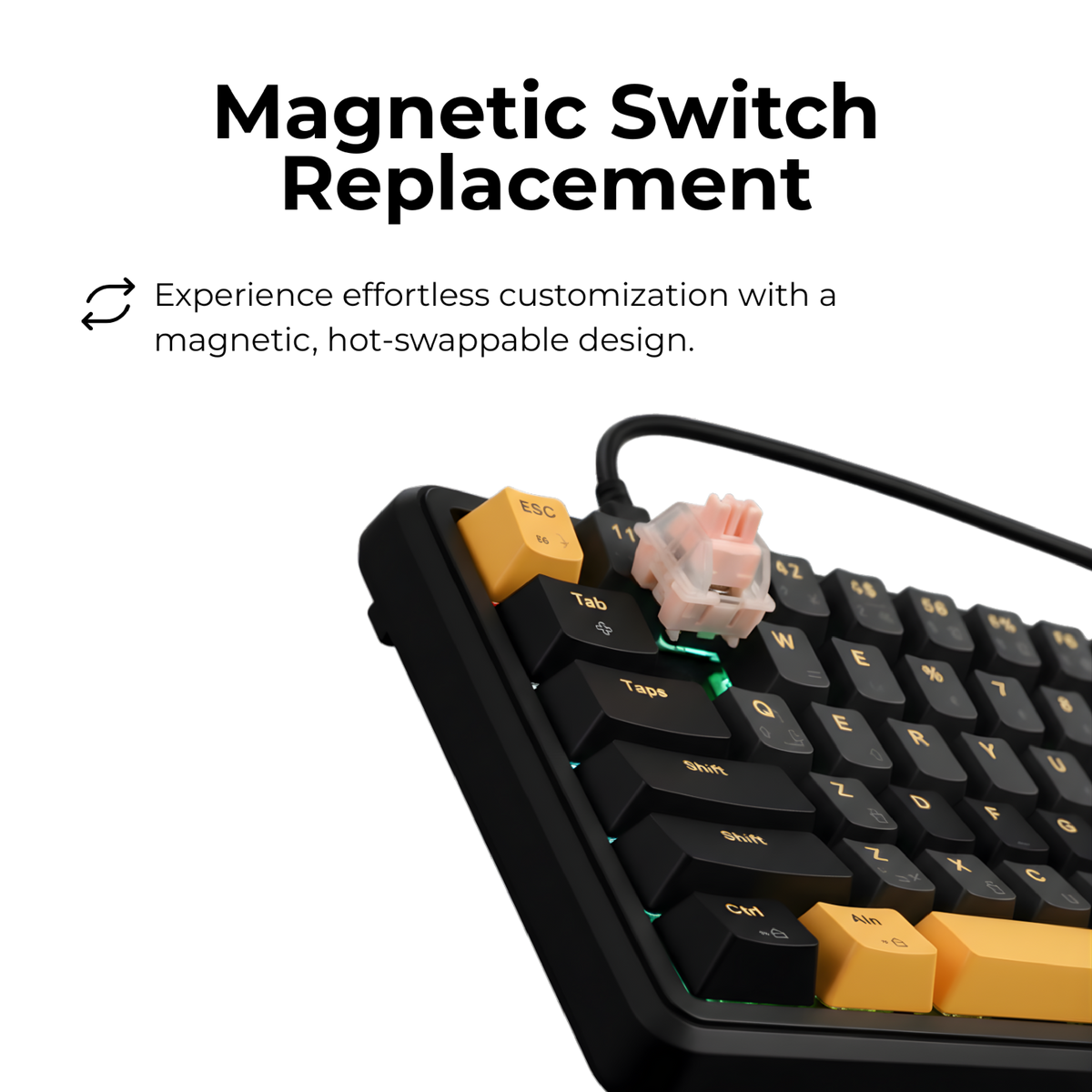 GAMEON VOLT Series GOMGK68-RS 60% RGB Magnetic Mechanical Wired Gaming Keyboard with Customization Software, Pink Switch - English/Arabic