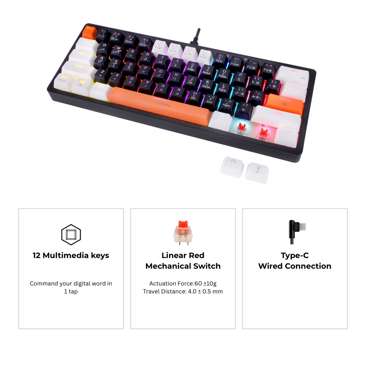 GAMEON AEROX Series GOMK60-RS 60% RGB Mechanical Wired Gaming Keyboard, Red Switch - English/Arabic