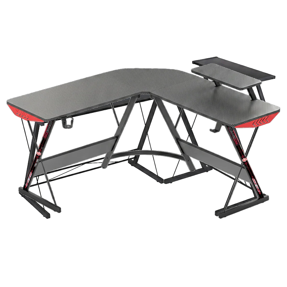 GAMEON L-Shaped Slayer I Series Gaming Desk (Size: 129*129*74cm & Table top 80*46cm) With Headset Hook, Cup Holder & Accessories Stand - Black